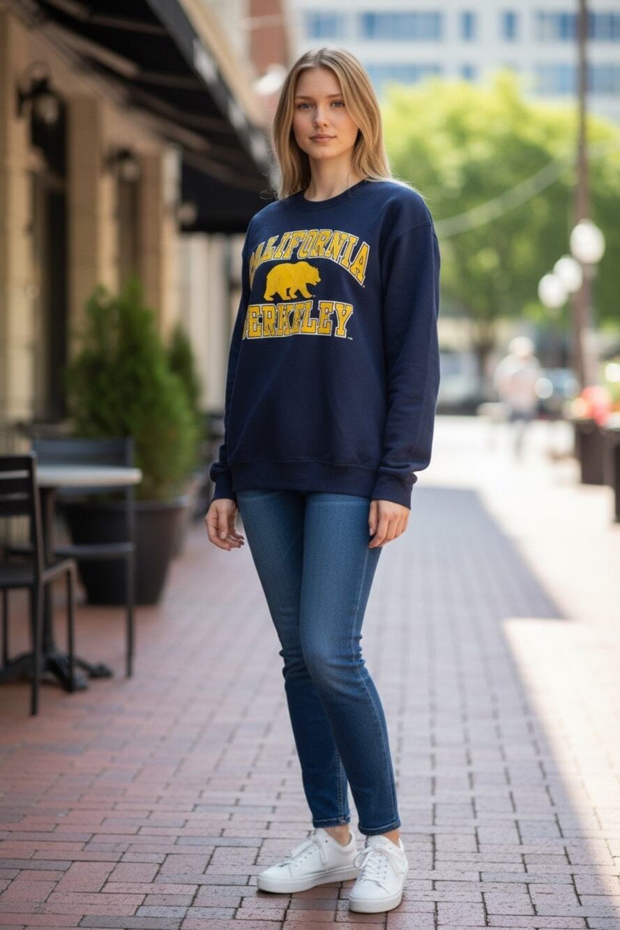 California Berkeley Bear Logo Crewneck Sweatshirt Navy Campus Colors Adult